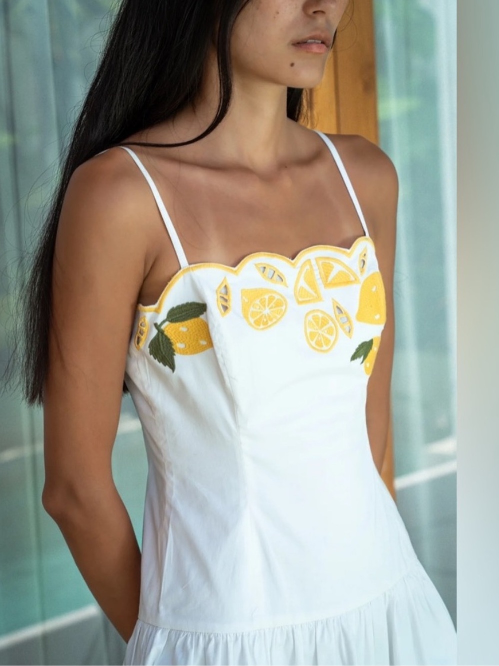 Anthropologie COREY LYNN CALTER Lemon Print Embroidered Destiny Dress NWOT - Picture 2 of 16
